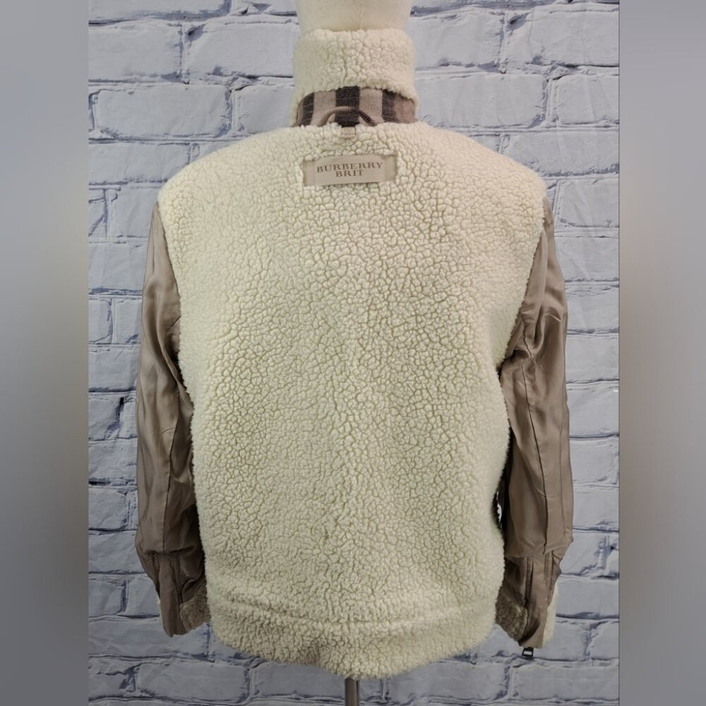 Burberry Brit Women's Wool Jacket Nova Check Faux Shearling Winter Bomber 12 US - Picture 12 of 16